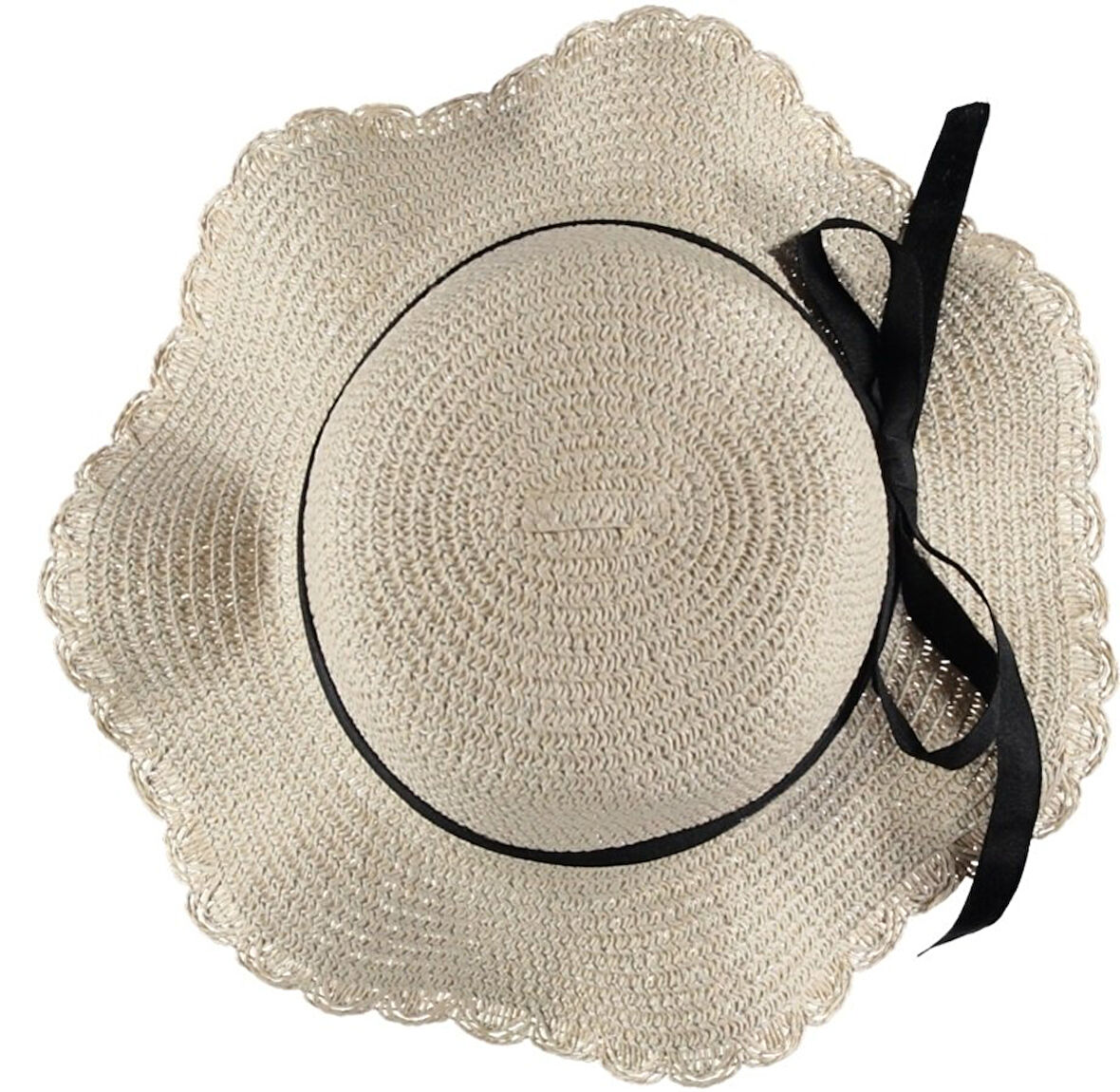 Kız Çocuk Hasır Fötr Plaj Şapka Rattan Şapka  4/8 YAŞ