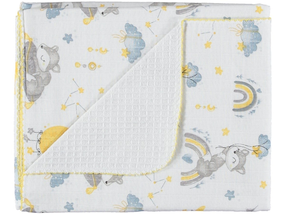 %100 PAMUKLU PİKELİ MUSLİN BEBEK BATTANİYE UYKULU SİNCAP DESENLİ HEDİYELİK 100x100