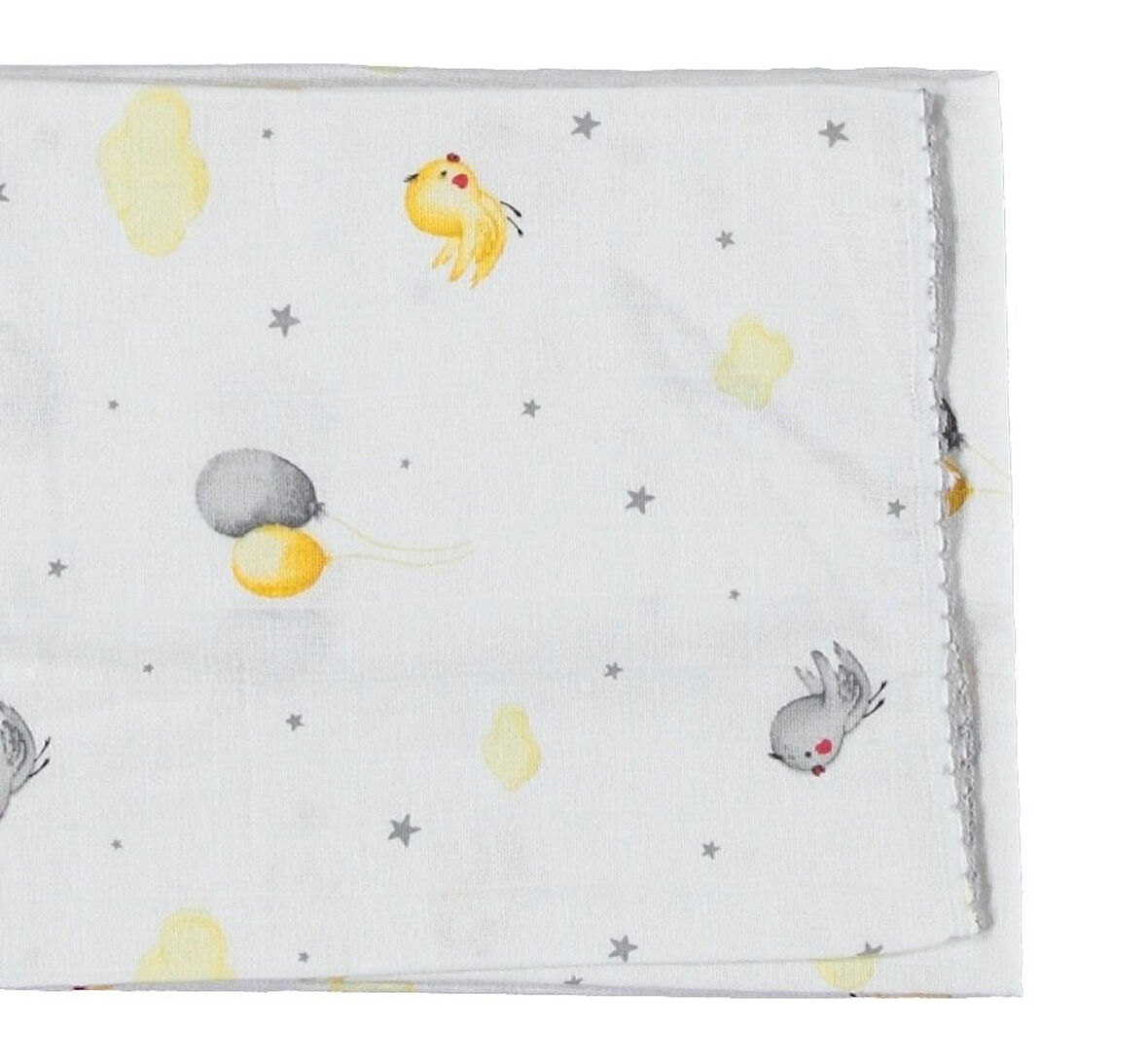  Bebek Müslin Battaniye Tek Kat Pamuklu Balonlu Kuş Desen 85x90 cm 1–12 Ay