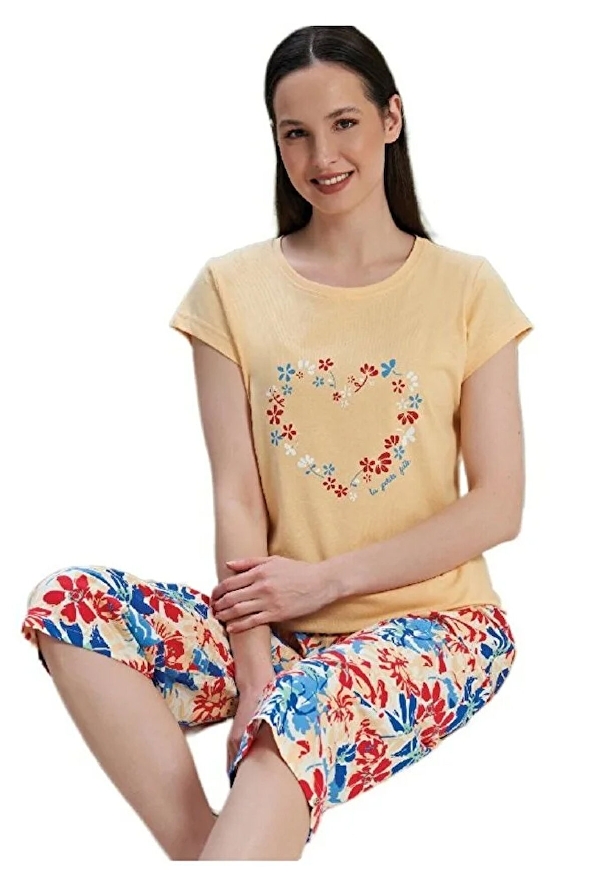 Fiore Notturno Tasarım Kaprili Kadın Pijama Takımı Pamuklu Yazlık M/XXL