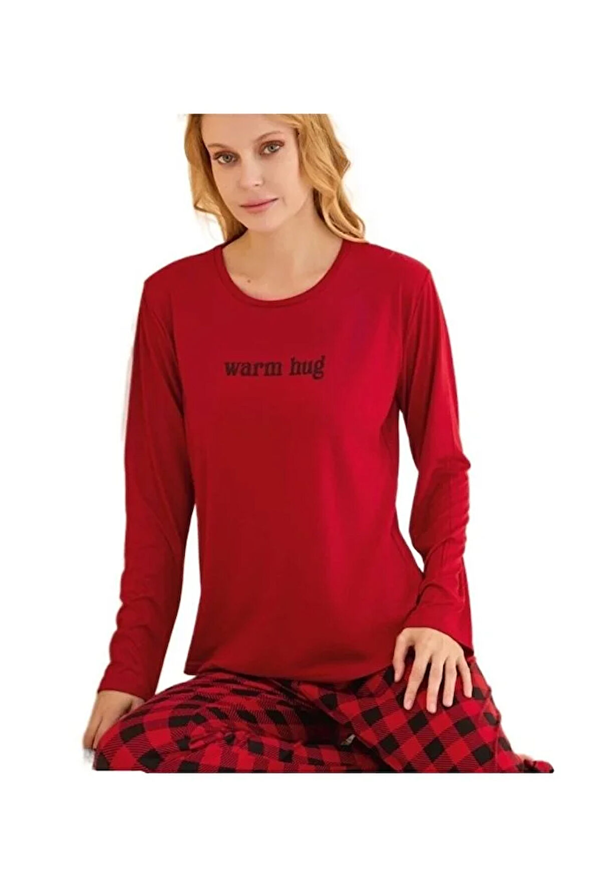 Luccia Kadın Pijama Takımı Uzun Kollu Pamuklu Kumaş S–2XL