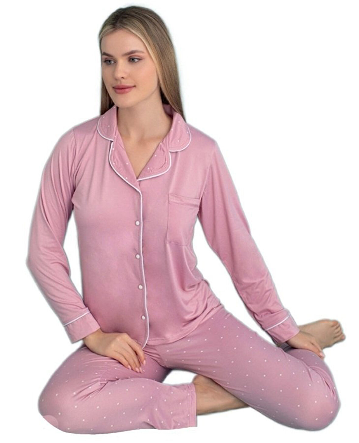 Giulia Kadın Pijama Takımı Uzun Kollu Önden Düğmeli Yumuşak Nefes Alan Kumaş S–2XL