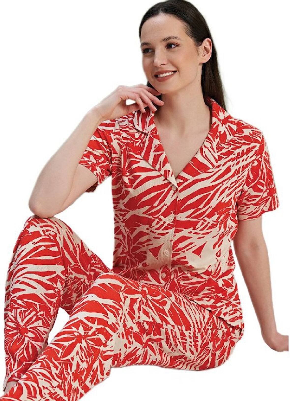  Viona Model Kadın Pijama Takımı Kısa Kollu Önden Düğmeli S/XL