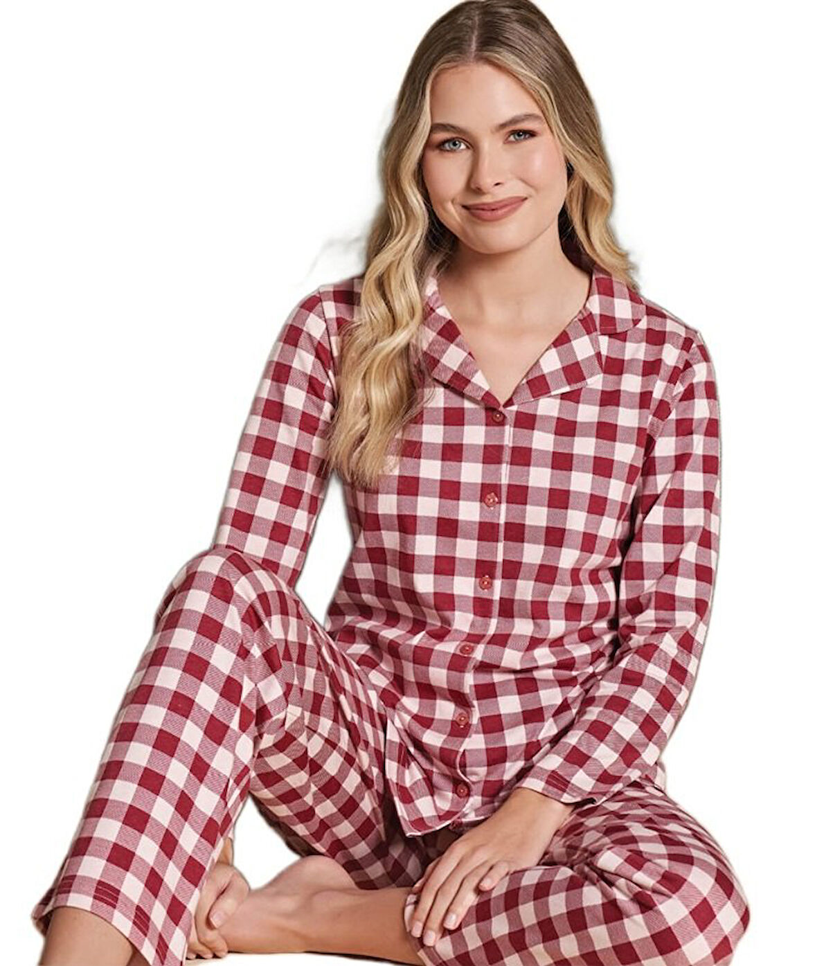 Kadın Önden Düğmeli Uzun Kollu Kışlık Pijama Takımı Elena Moretti Rahat Ev Giyim Hediyelik