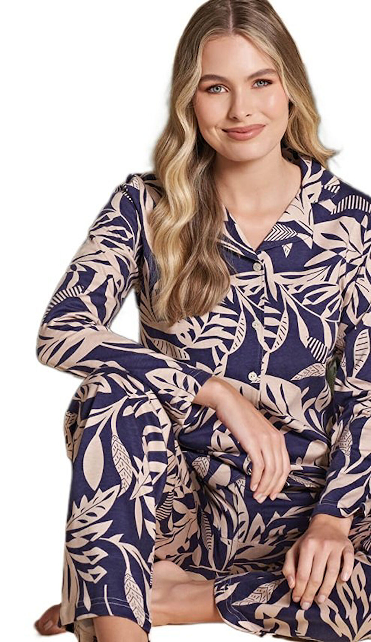 Kadın Önden Düğmeli Uzun Kollu Kışlık Pijama Takımı Caterina Rossi Tasarım Rahat Ev Giyim Hediyelik