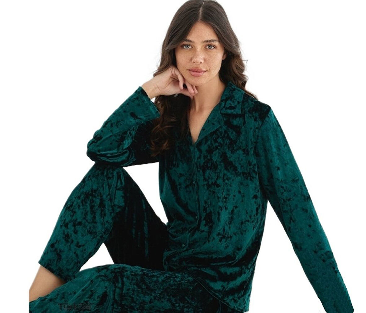 Serena Velour Tasarım Yumuşak Parlak Kadife Kadın Pijama Takımı Kışlık Ev Giyim S/2XL
