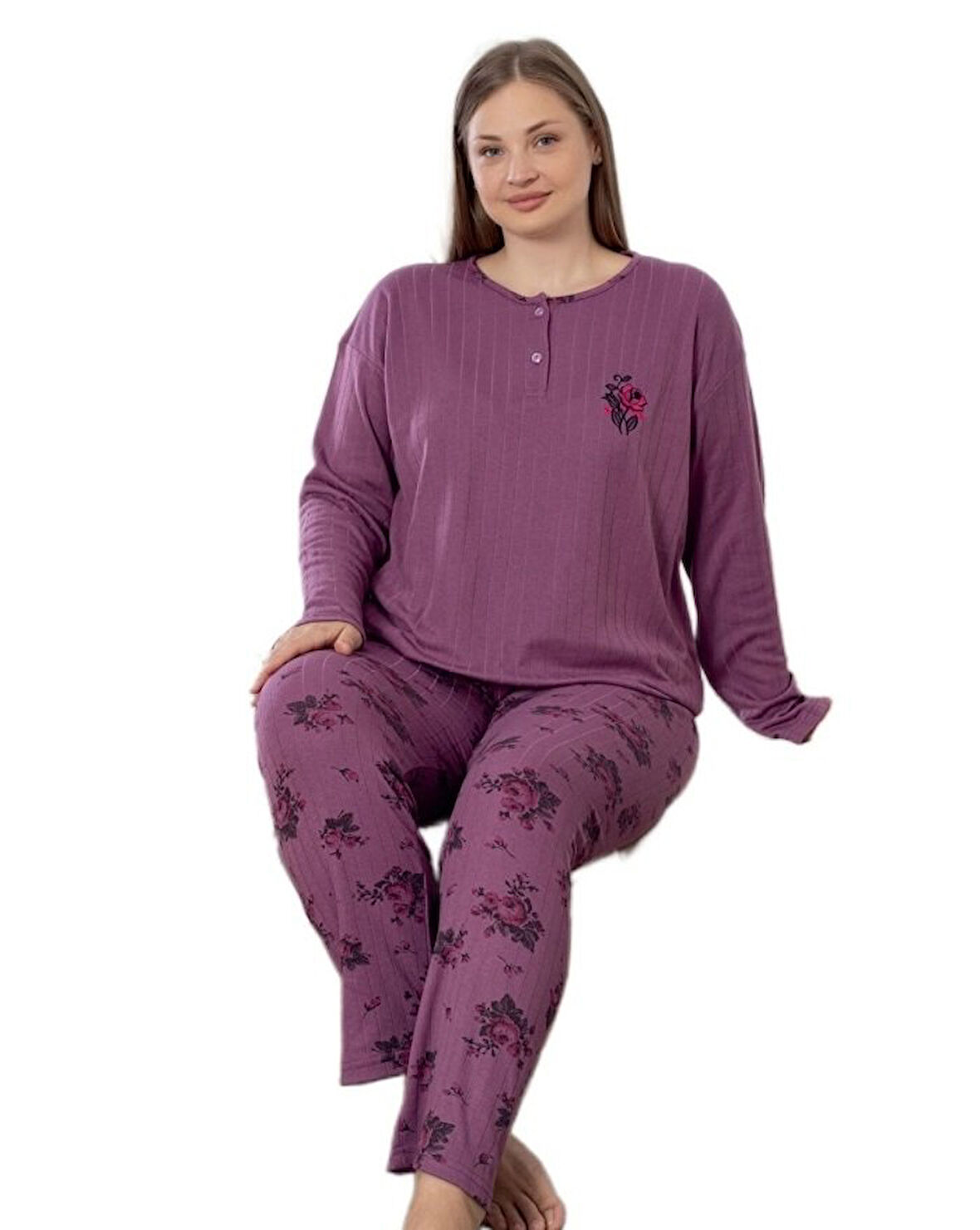 Happy Love Kışlık Büyük Beden Kadın Pijama Takımı 3XL/6XL Sıcak Rahat