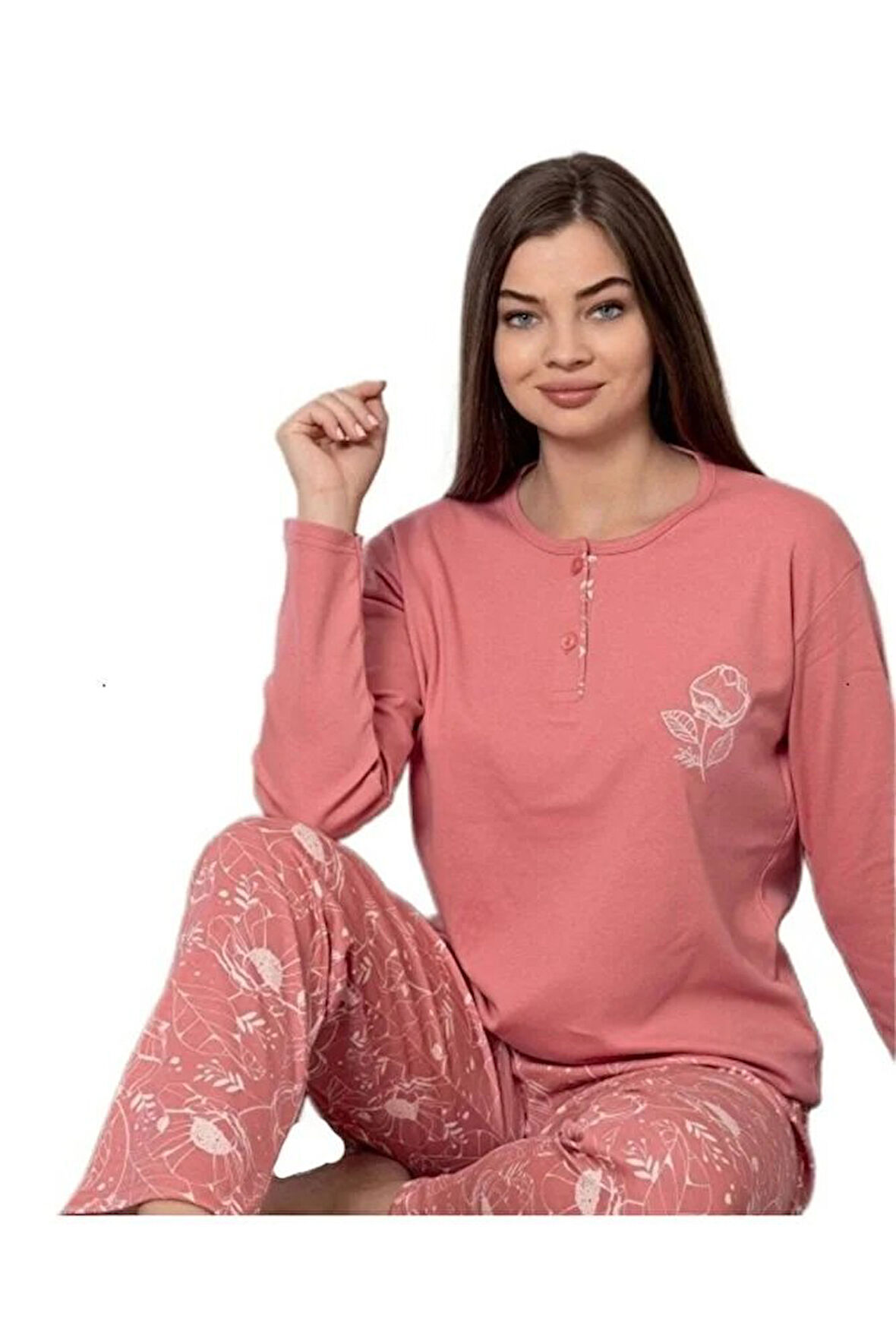 Mina Collection Kadın Pijama Takımı  Uzun Kollu Yumuşak Dokulu  Esnek ve Rahat Ev Giyim S/2XL