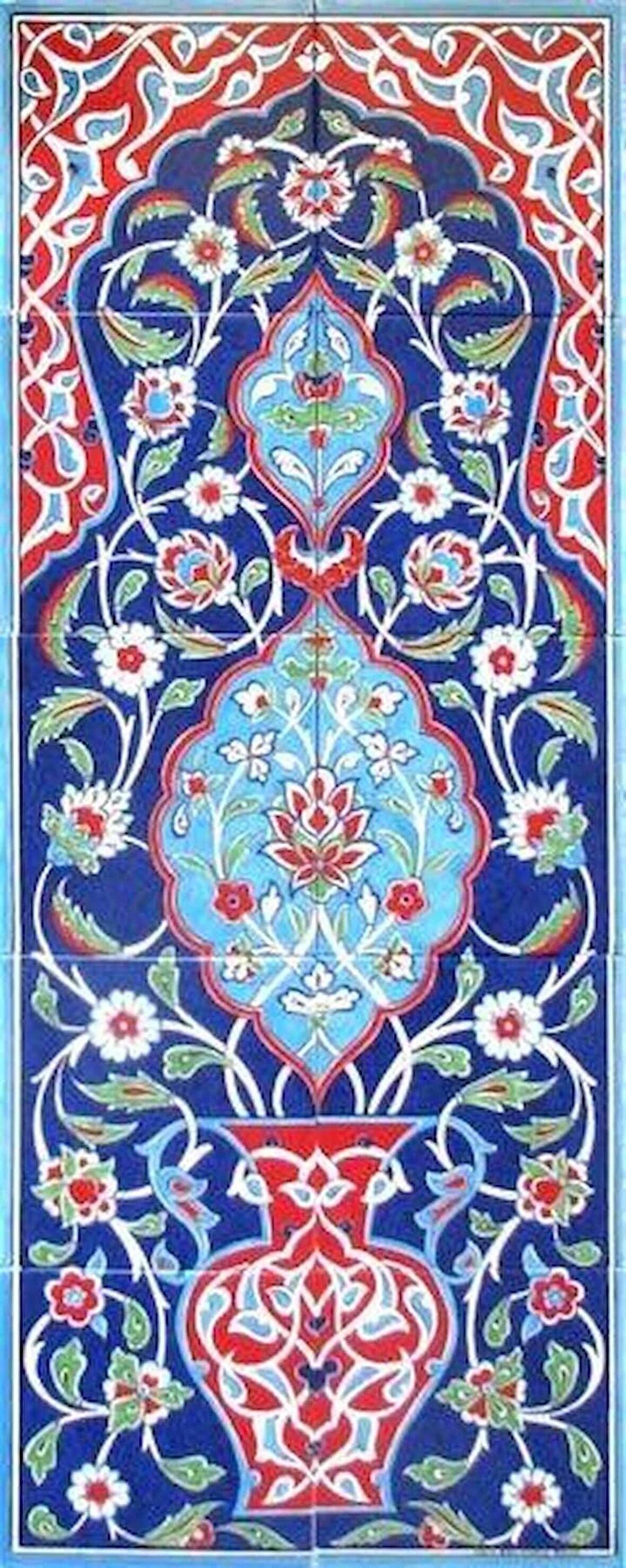 Armada Çini 40x100 Cm ED 704 Kobalt Saksılı El dekoru Çini Pano