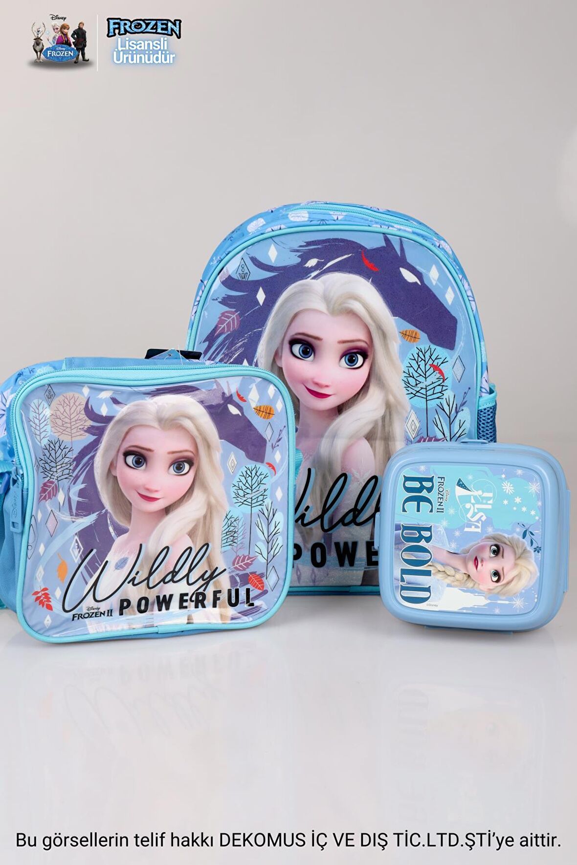 YENİ SEZON LİSANSLI ELSA FROZEN ANAOKUL ÇANTASI,BESLENME ÇANTASI VE 2 KATLI BESLENME KABI SETİ