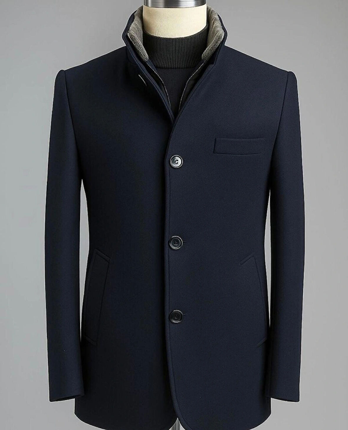 AKKAYA Collection Yaka İçi Kürklü Kaşe Kaban