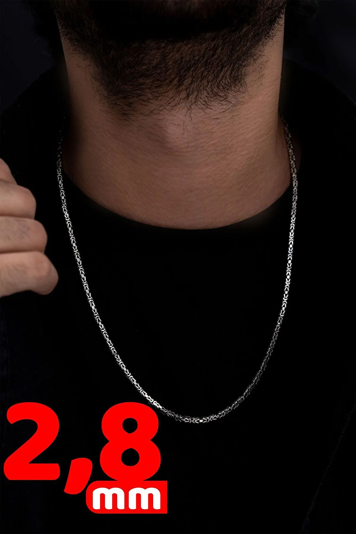 Erkek Gümüş Kolye - 2.8 Mm Erkek Gümüş Kolye Kare Kral Model Oksitli