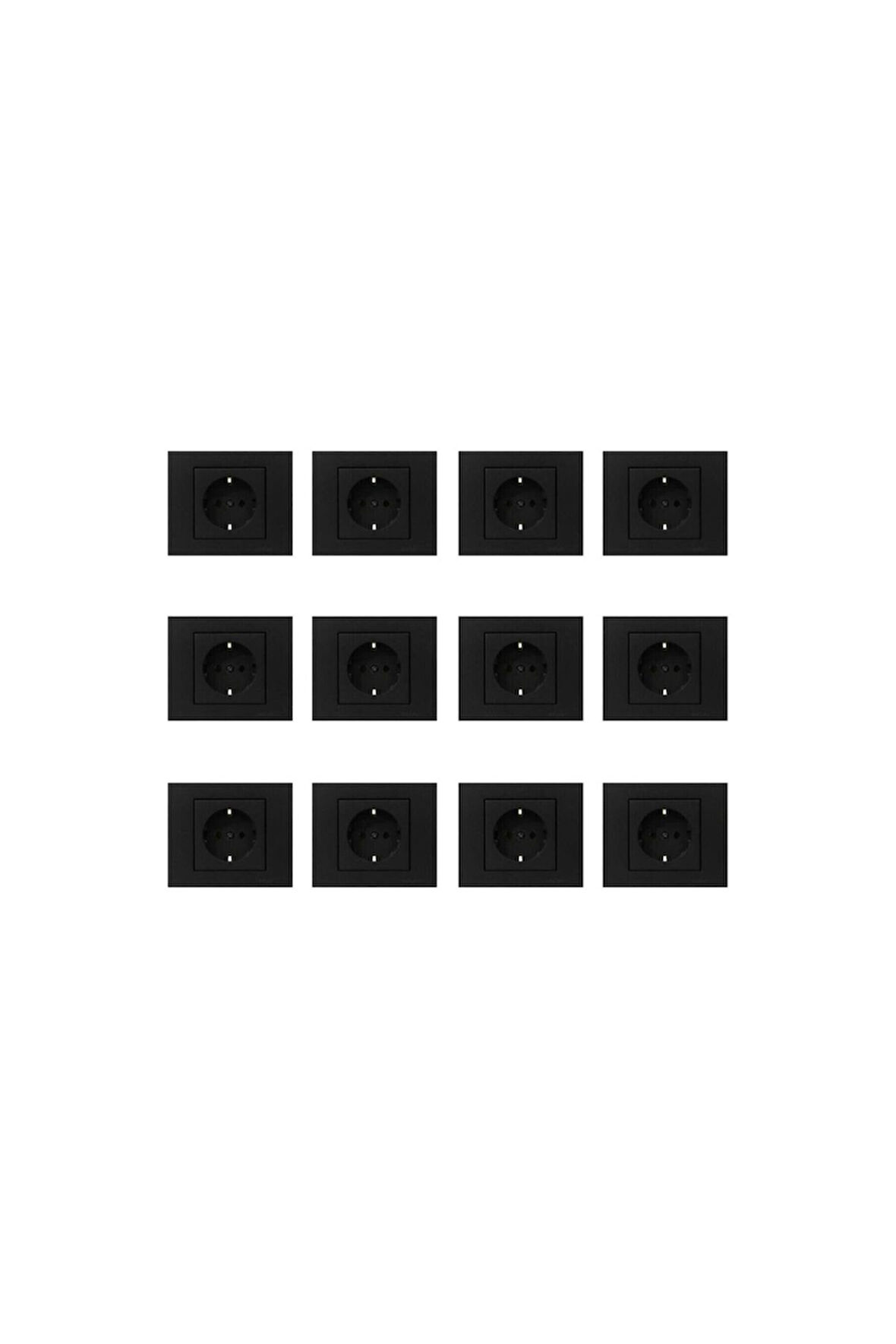 12 Adet Ovivo Grano Siyah Topraklı Priz 12'li Çerçeve