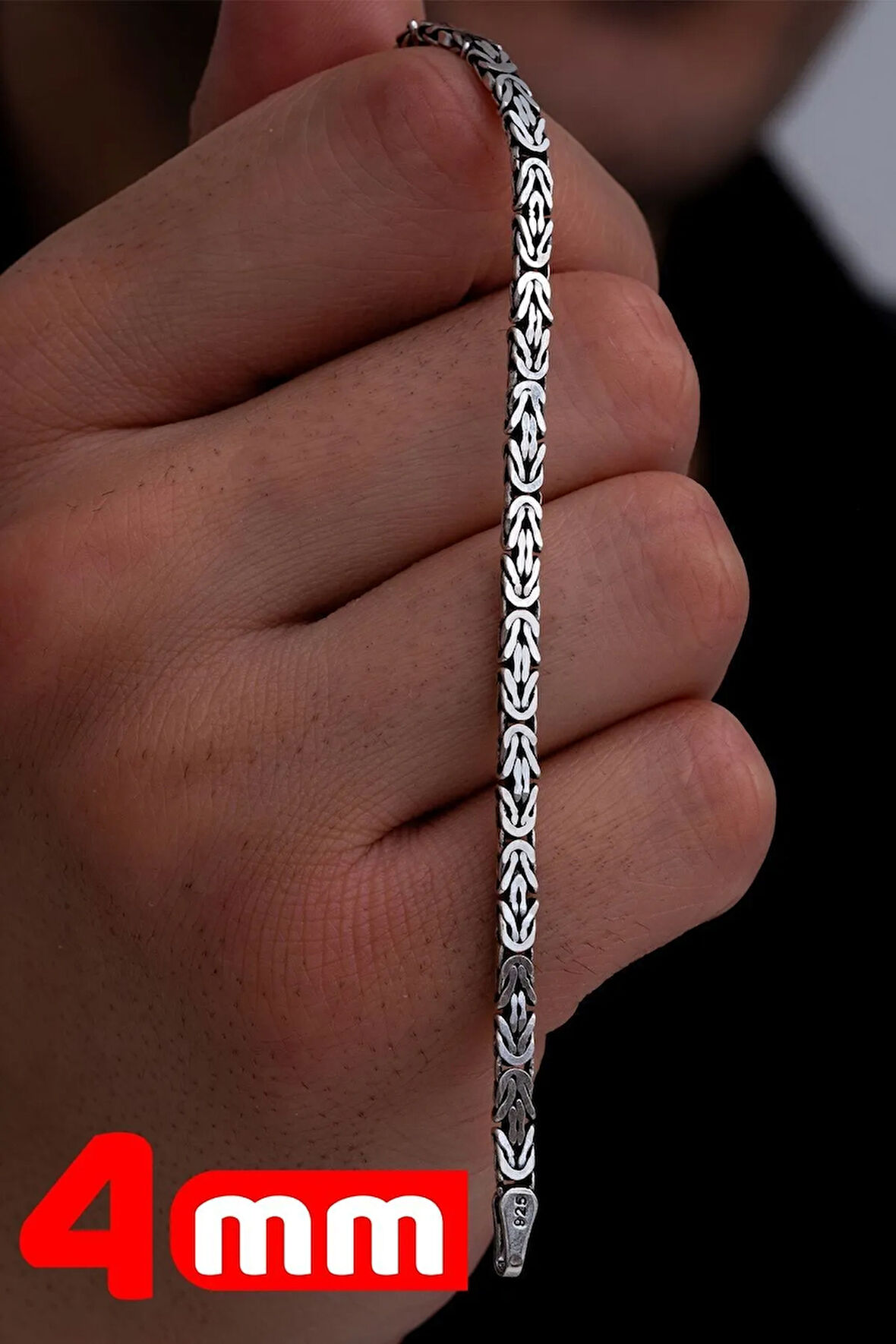 Erkek Gümüş Bileklik - 4mm Dikdörtgen Kesim Yassı Kral Gümüş Bileklik