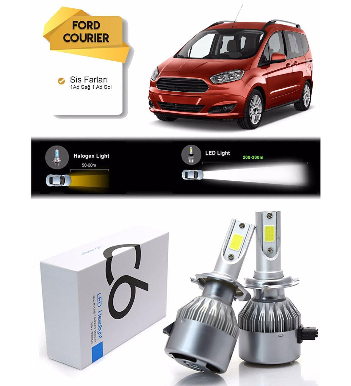 Ford Tourneo Courier Sis Farı Led Xenon Şimşek Etkili