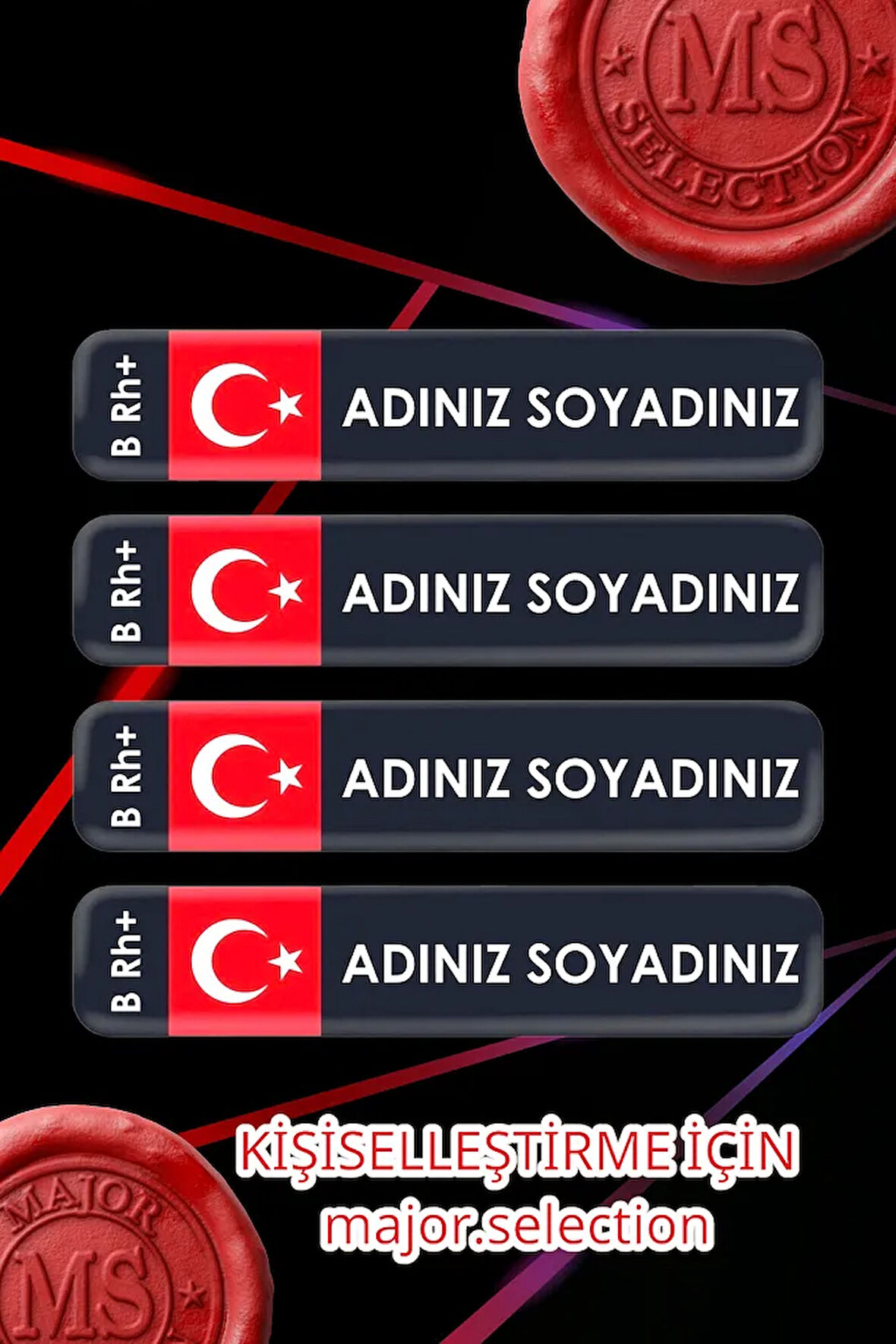 Kan Grubu Kask Set Sticker Kişiye Özel Etiket Motor Bisiklet Araba 4 Adet Folyo Etiket