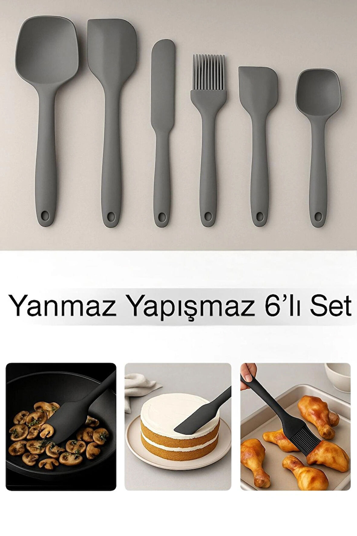 Yanmaz Yapışmaz 6’lı Mutfak Spatula Seti – Isıya Dayanıklı Silikon