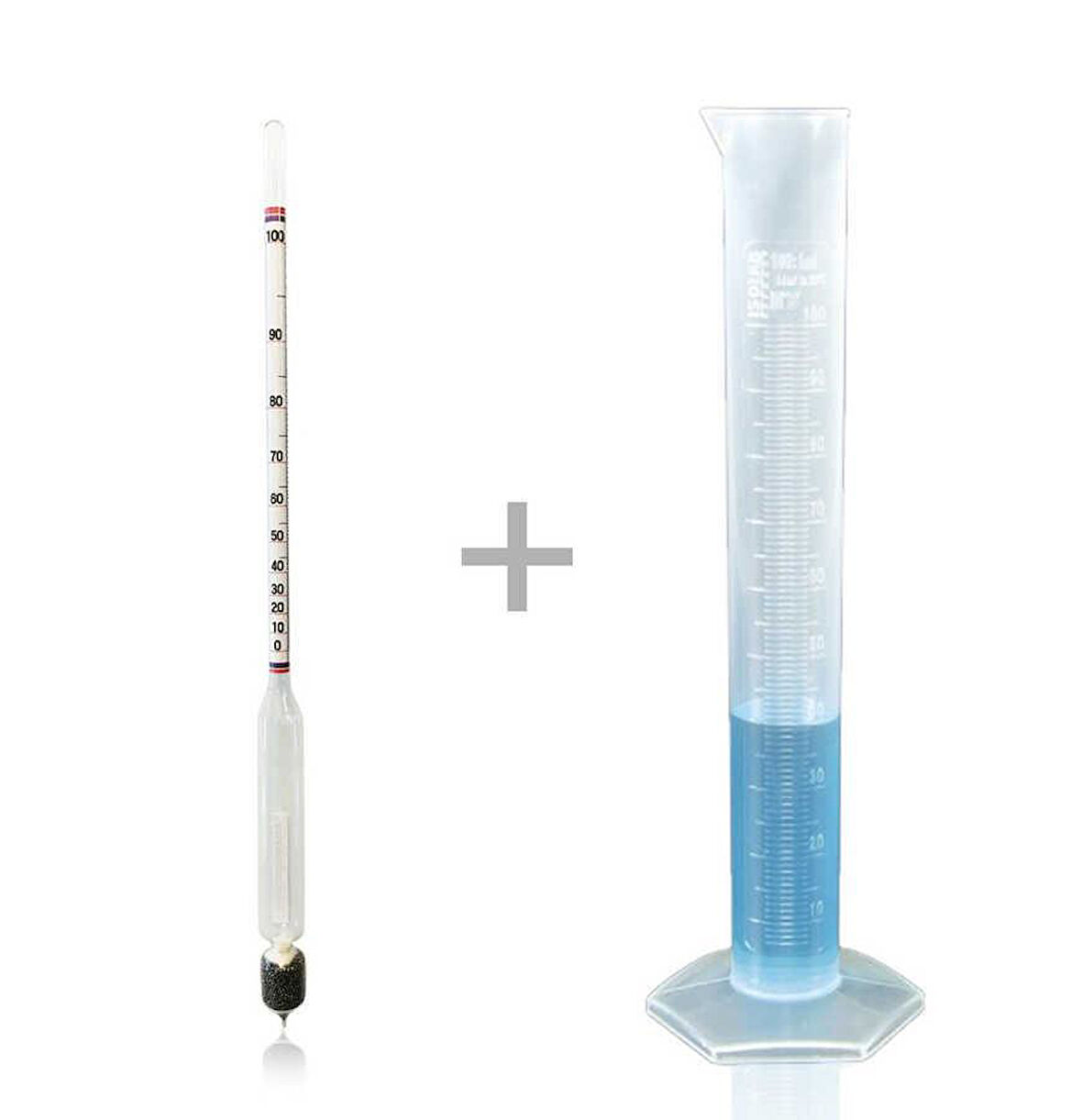 0-100 Uzun Form Alkolmetre Hidrometre ve 250ml Mezür Seti