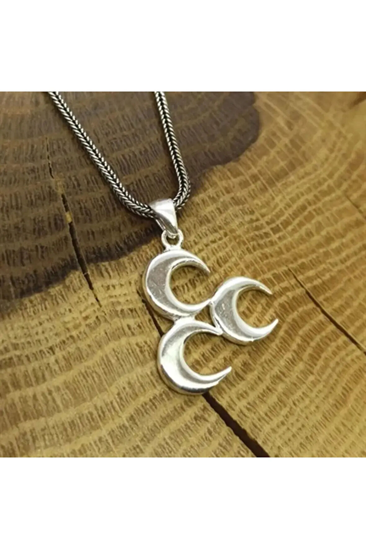 Üç Hilal Ülkücü Gümüş Erkek Kolye Zincir