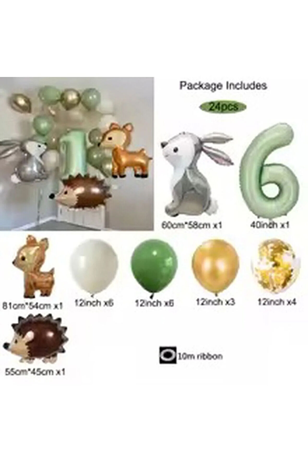 Orman Hayvan Tema Folyo Balonlar Tavşan Kirpi Geyik