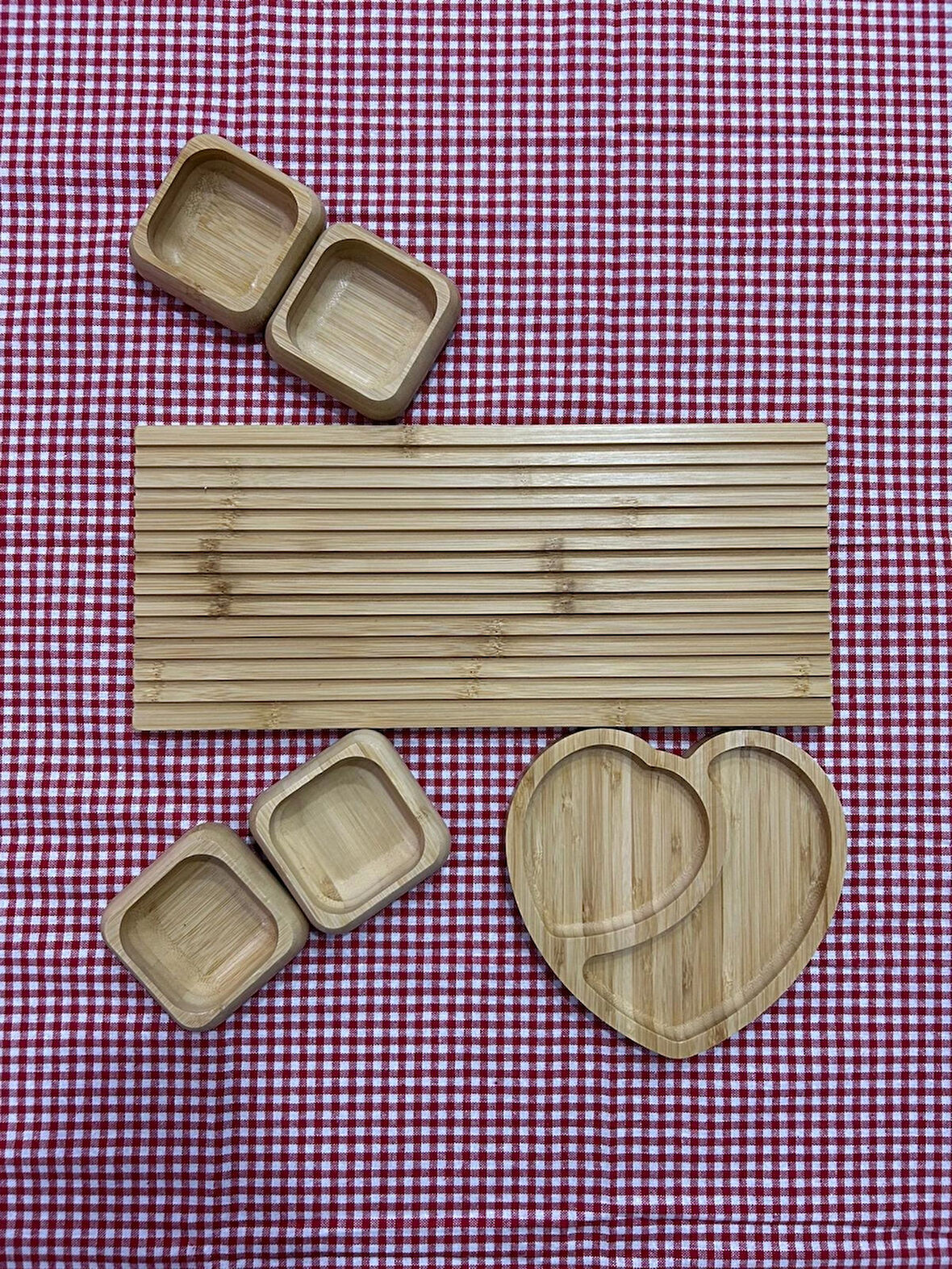 DEKORATİF SUNUMLUK BAMBU SET OLUKLU SUNUMLUK