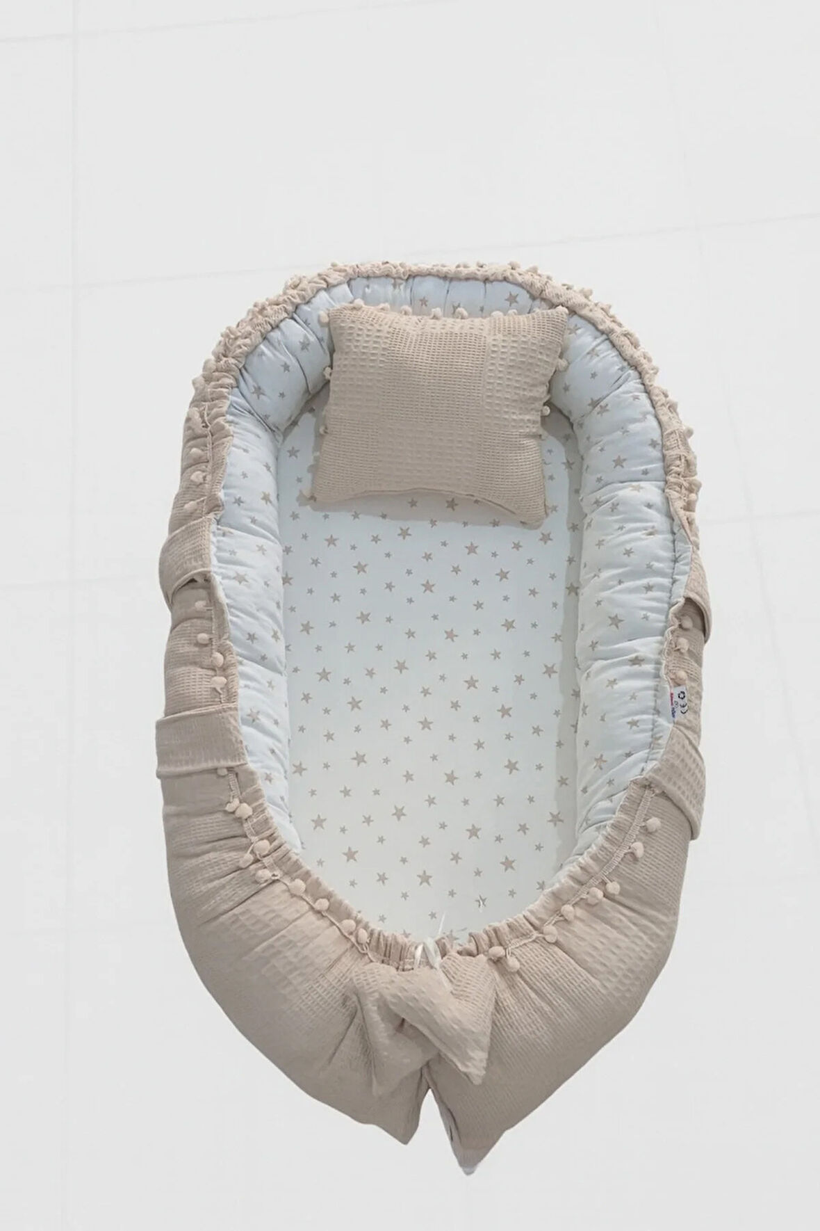 Nest Kahve Pike Ve Poplin Kumaş Tasarım Ponponlu Jaju-babynest Anne Yanı Bebek Yatağı