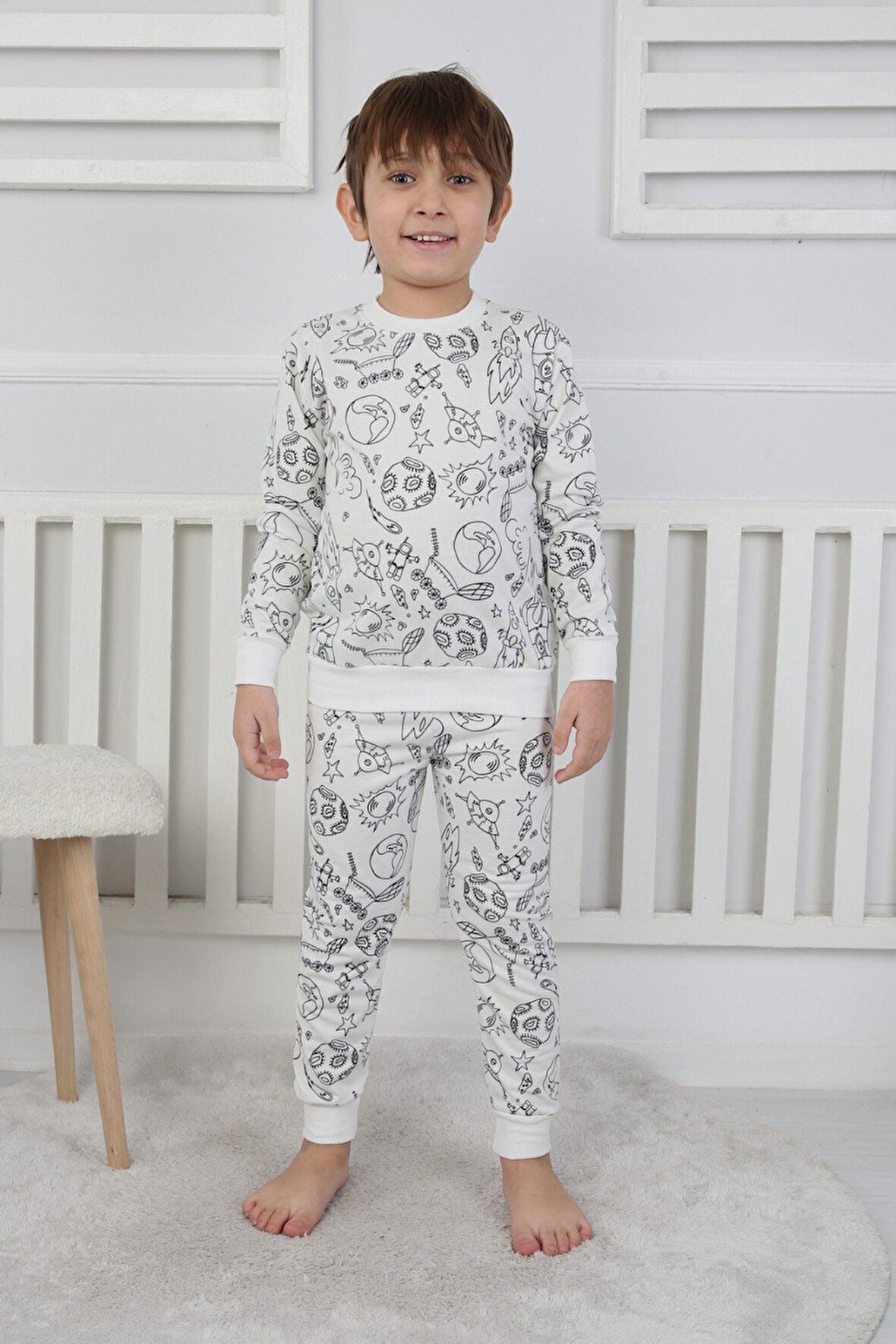 Boyanabilir Çocuk Pijama Takımı + Kalem Hediyeli I Renkli Rüyalar I Her Yıkamada Yeniden Tasarla