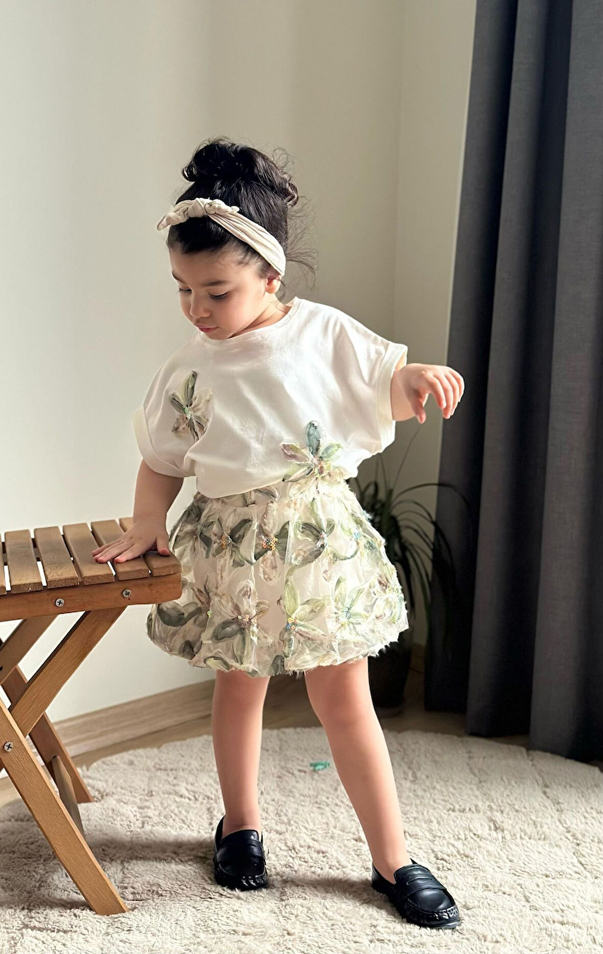 Alt Üst Takım Kız Çocuk | Balon Etekli Çiçekli 2’li Kombin I Kız Çocuk Elbise Takım |Çiçekli Kombin