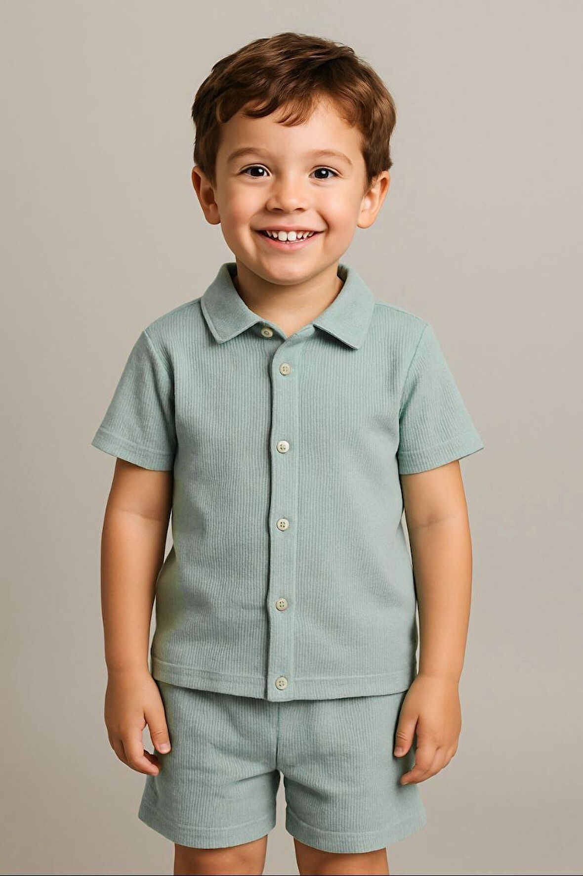 Erkek Çocuk Yazlık Takım 3-10 Yaş – Şortlu Gömlek Set | Börümcük Kumaş Alt Üst İkili Takım