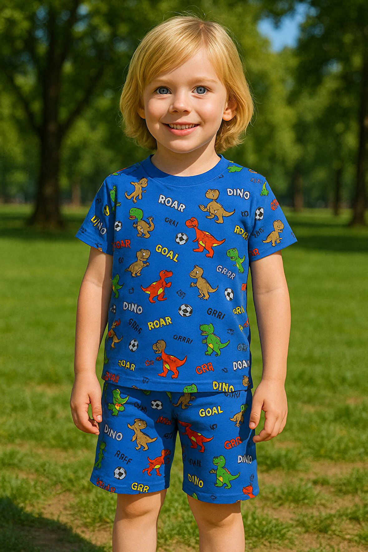 Erkek Çocuk Takım I Renkli Canlı Baskılı Pamuklu Tişört I Rahat Kısa Kollu Yazlık Tişört & Şort I