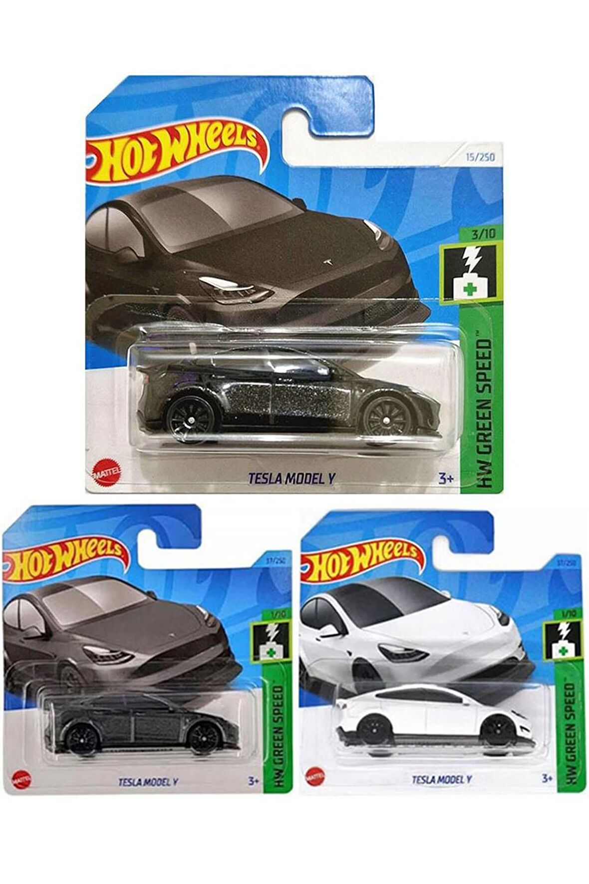 Hot Wheels - Tesla Model Y 3 Araç Set Füme & Beyaz & Siyah (1:64)
