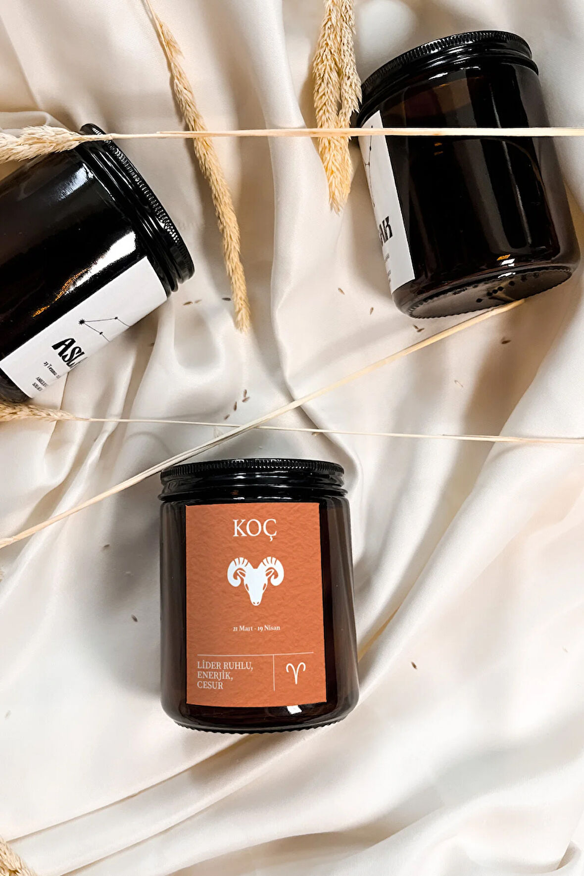 Koç Burcu Tarçın Kokulu %100 Soya Mumu Amber Kavanoz Mum