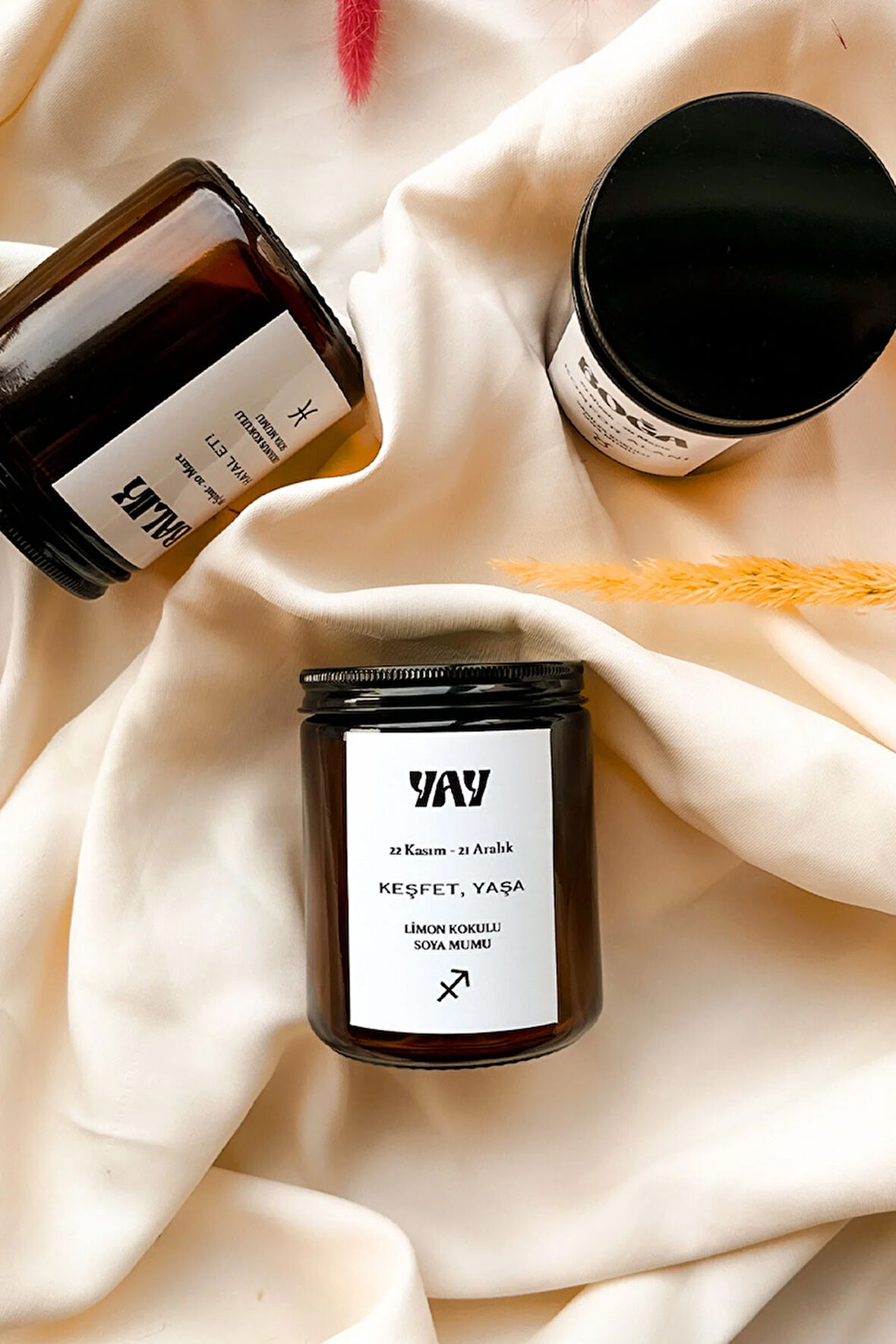 Yay Burcu Limon Kokulu %100 Soya Mumu Amber Kavanoz Mum