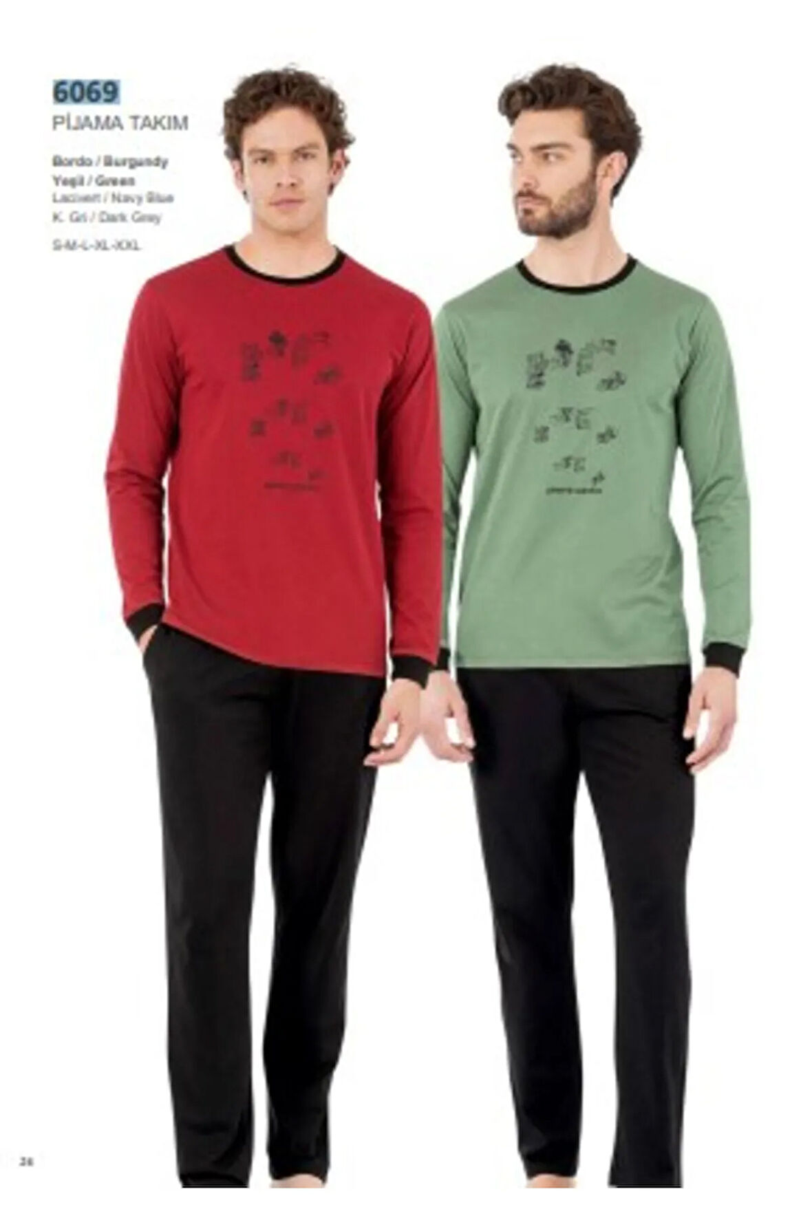 6069 Erkek Uzun Kollu Bisiklet Yaka Pijama Takımı-Bordo