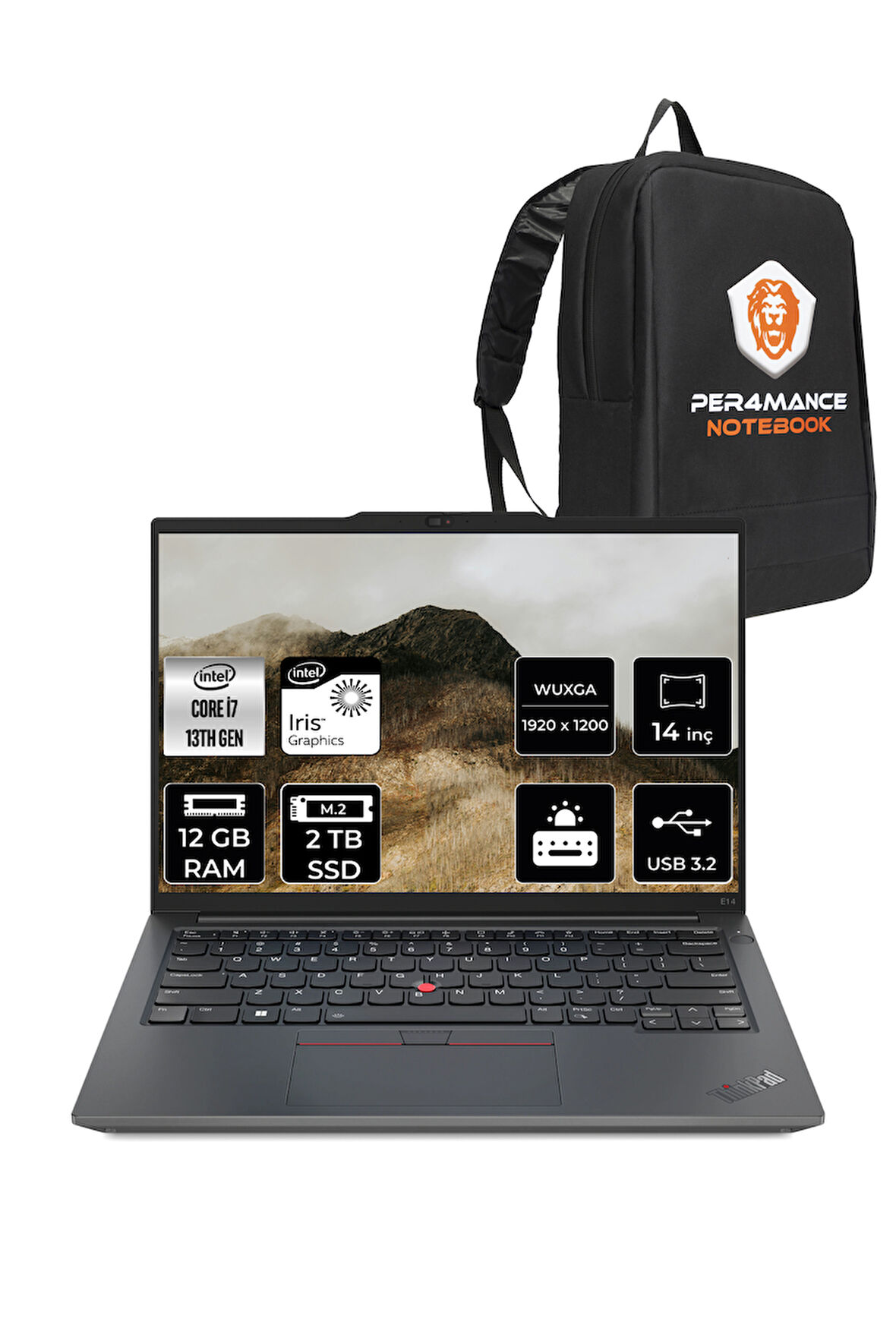 Lenovo ThinkPad E14 G5 i7 1355U 12GB 2TB SSD 14'' WUXGA FDOS Dizüstü Bilgisayar & PER4 ÇANTA