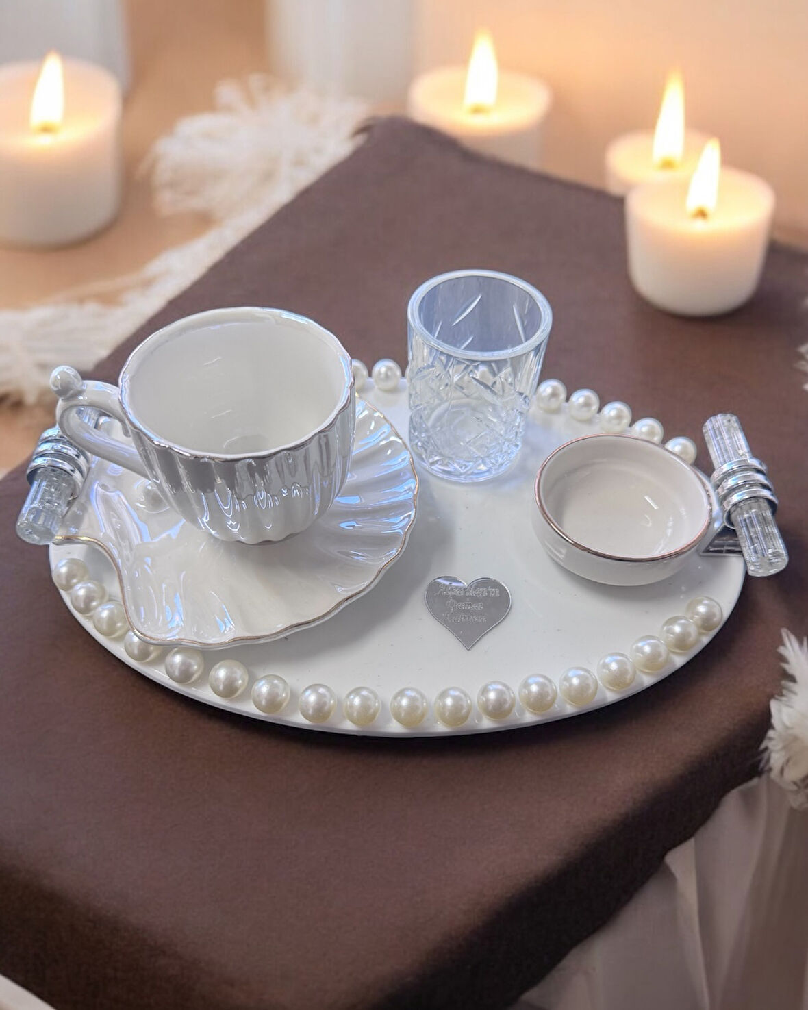  Luna İncili Gümüş Damat Kahve Tepsisi