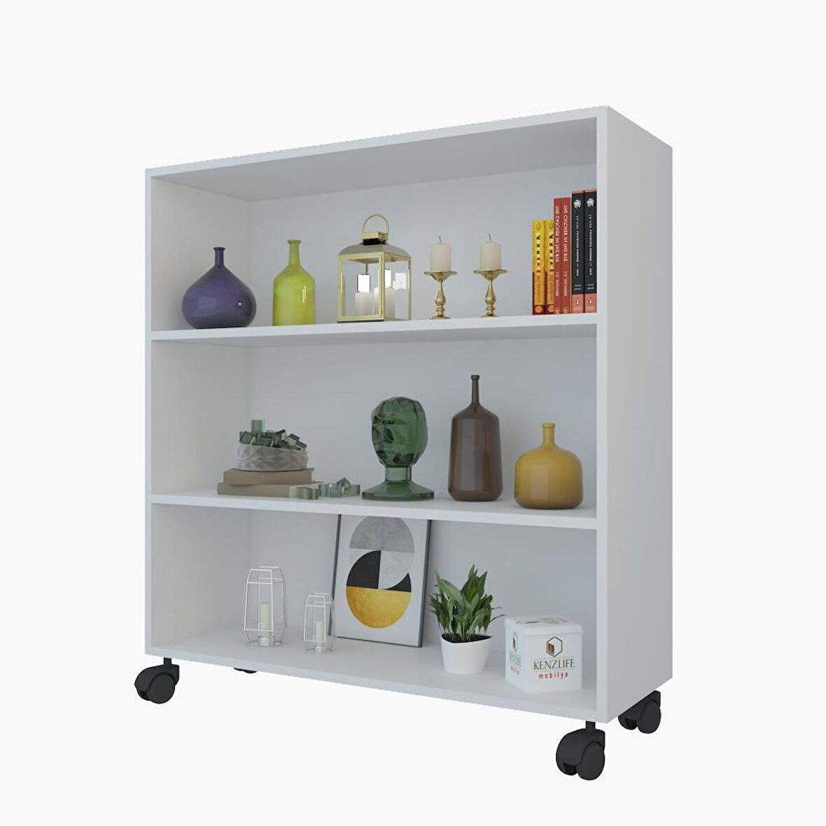 Kenzlife kitaplık beril 088*090*020 byz tekerlekli mutfak dolabı banyo ofis ayakkabılık kiler