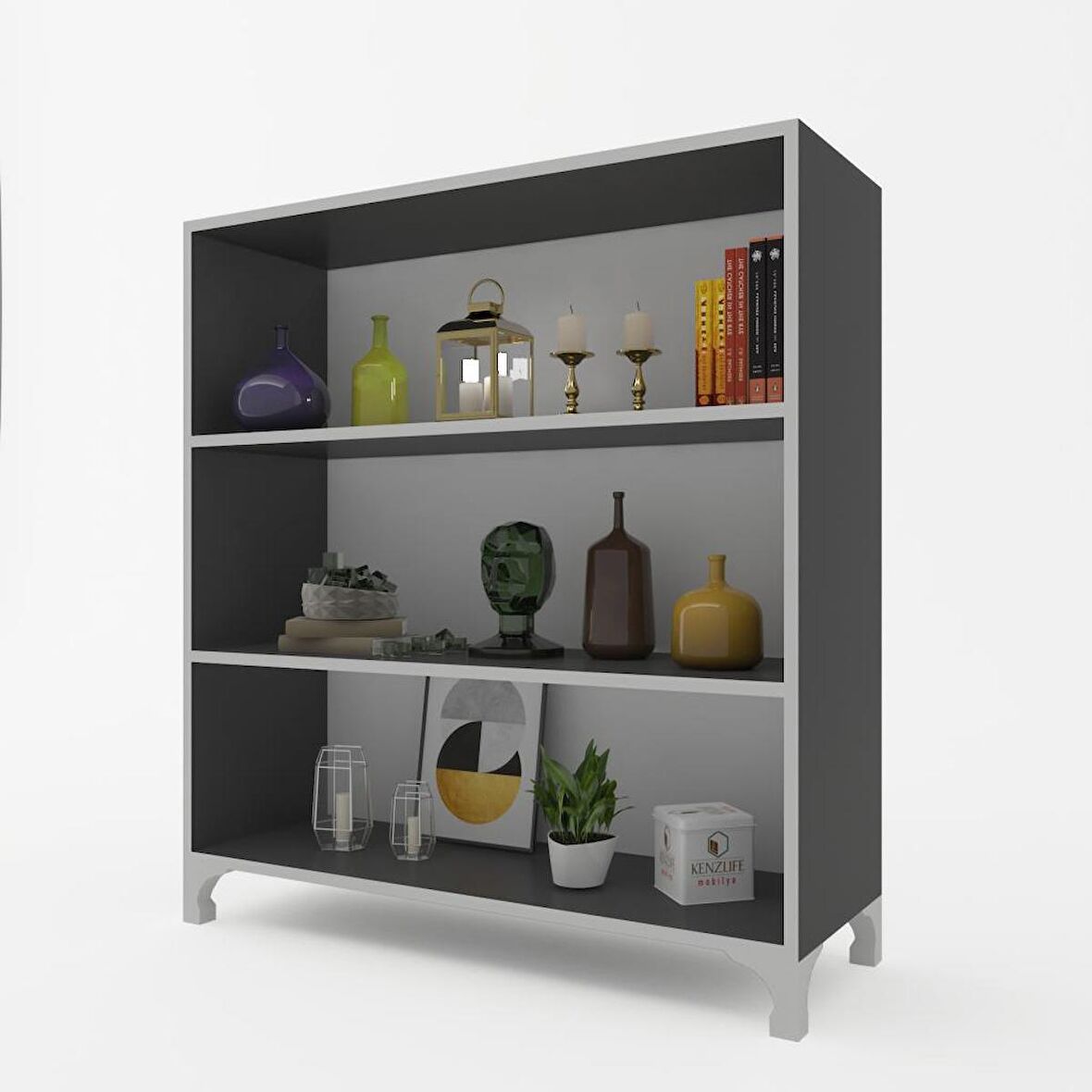 Kenzlife kitaplık tuğçe 108*090*020 gri ayaklı mutfak dolabı banyo ofis ayakkabılık kiler