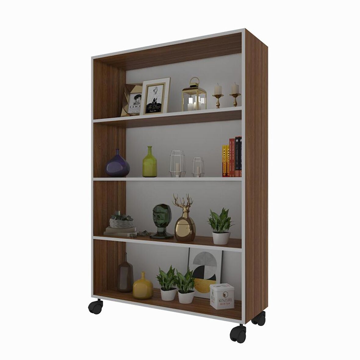 Kenzlife kitaplık beril 148*090*020 cvz tekerlekli mutfak dolabı banyo ofis ayakkabılık kiler