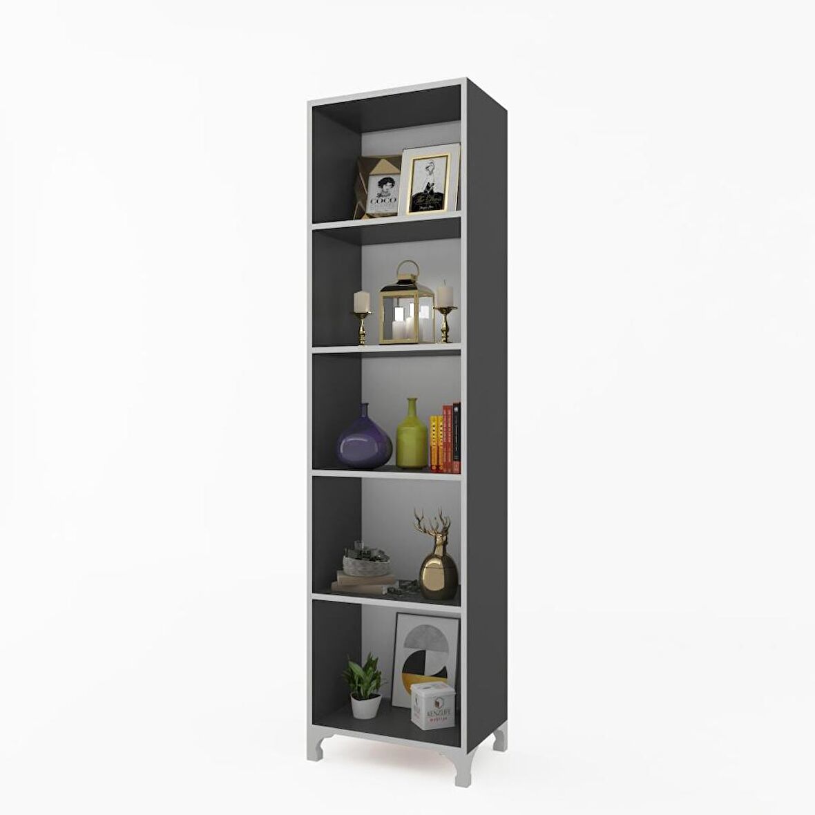 Kenzlife kitaplık tuğçe 188*040*020 gri ayaklı mutfak dolabı banyo ofis ayakkabılık kiler