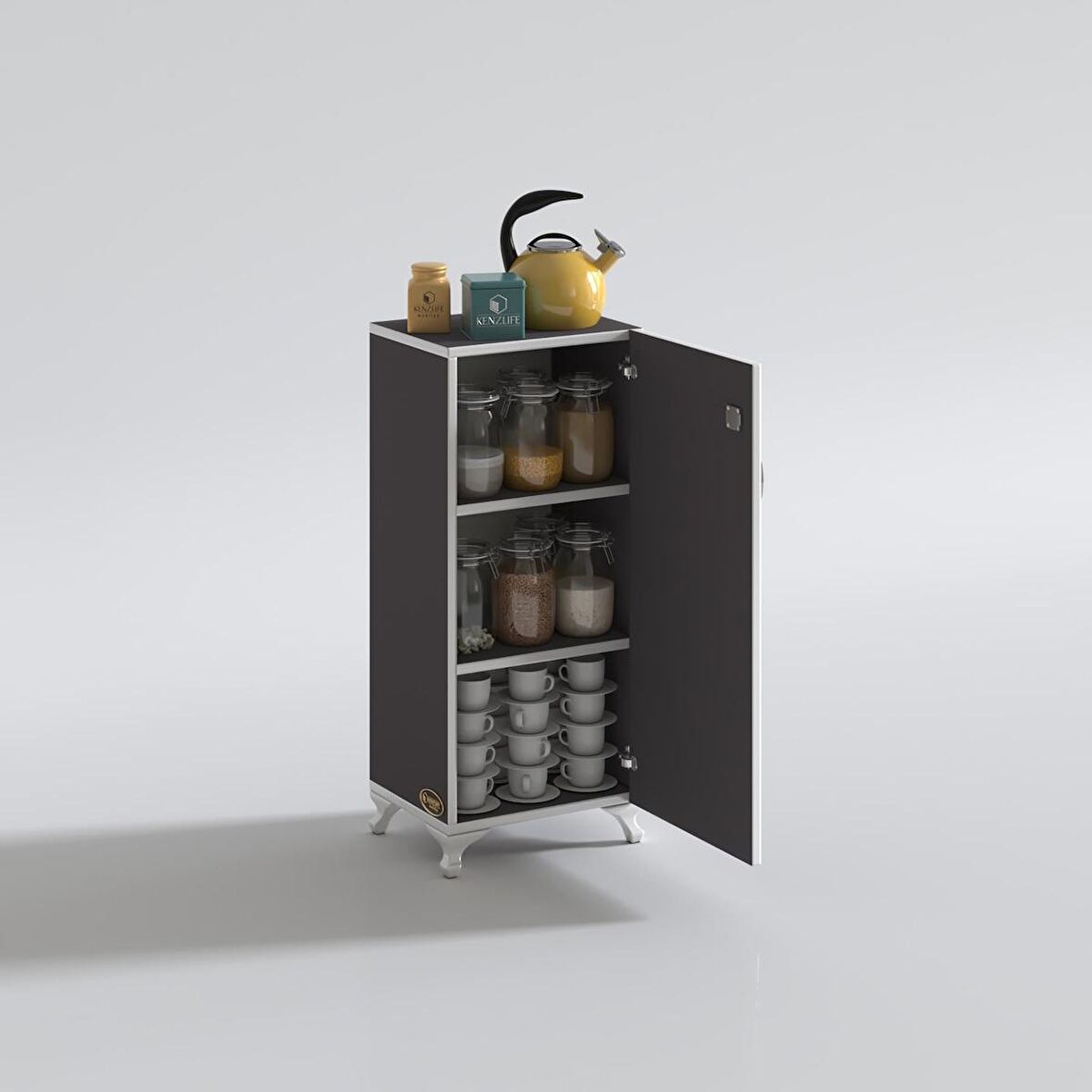 Kenzlife mutfak dolabı zehra 108*030*032 gri kilitli ayaklı banyo evrak ofis kitaplık ayakkabılık kiler