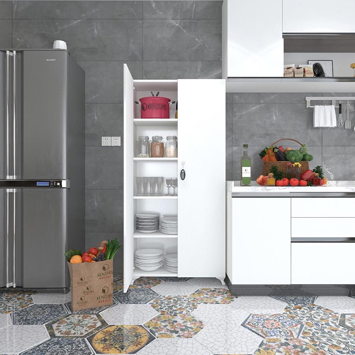 Kenzlife mutfak dolabı çilem 188*070*032 byz kilitli ayaklı banyo evrak ofis kitaplık ayakkabılık kiler
