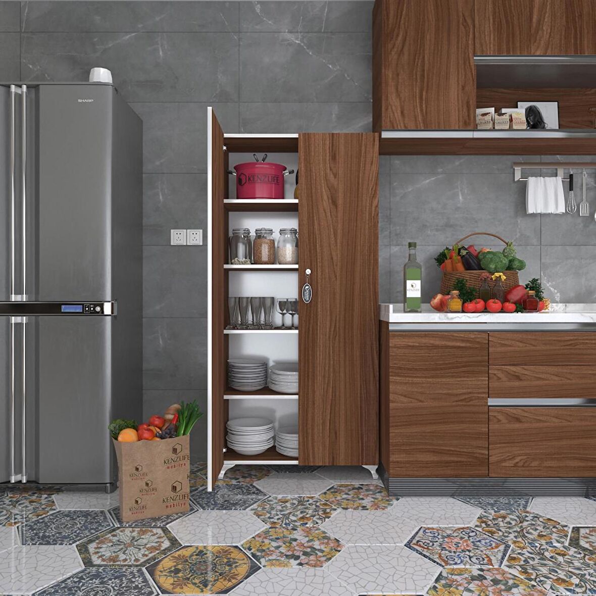 Kenzlife mutfak dolabı çilem 188*070*032 cvz kilitli ayaklı banyo evrak ofis kitaplık ayakkabılık kiler
