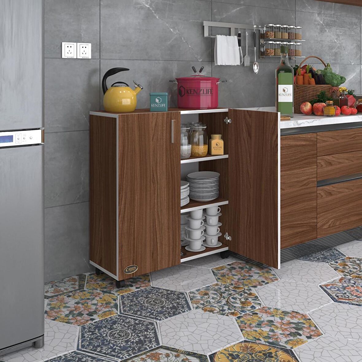 Kenzlife mutfak dolabı rabia 088*070*032 cvz kapaklı tekerlekli banyo evrak ofis kitaplık ayakkabılık kiler