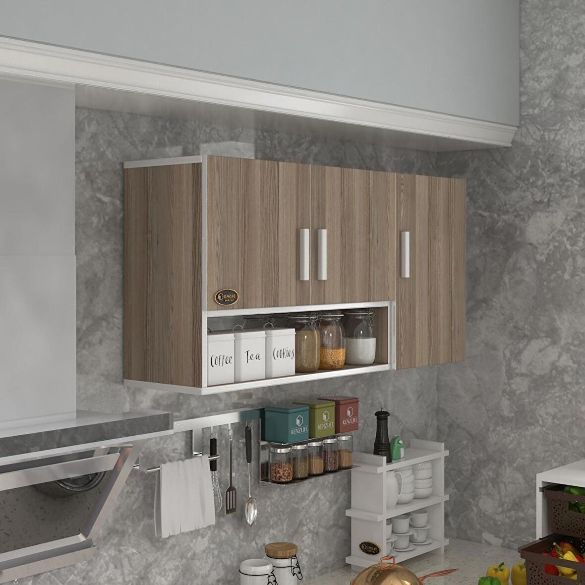 Kenzlife hazır mutfak mirena22 crd 060*120*22 mutfak banyo dolabı kapaklı raflı