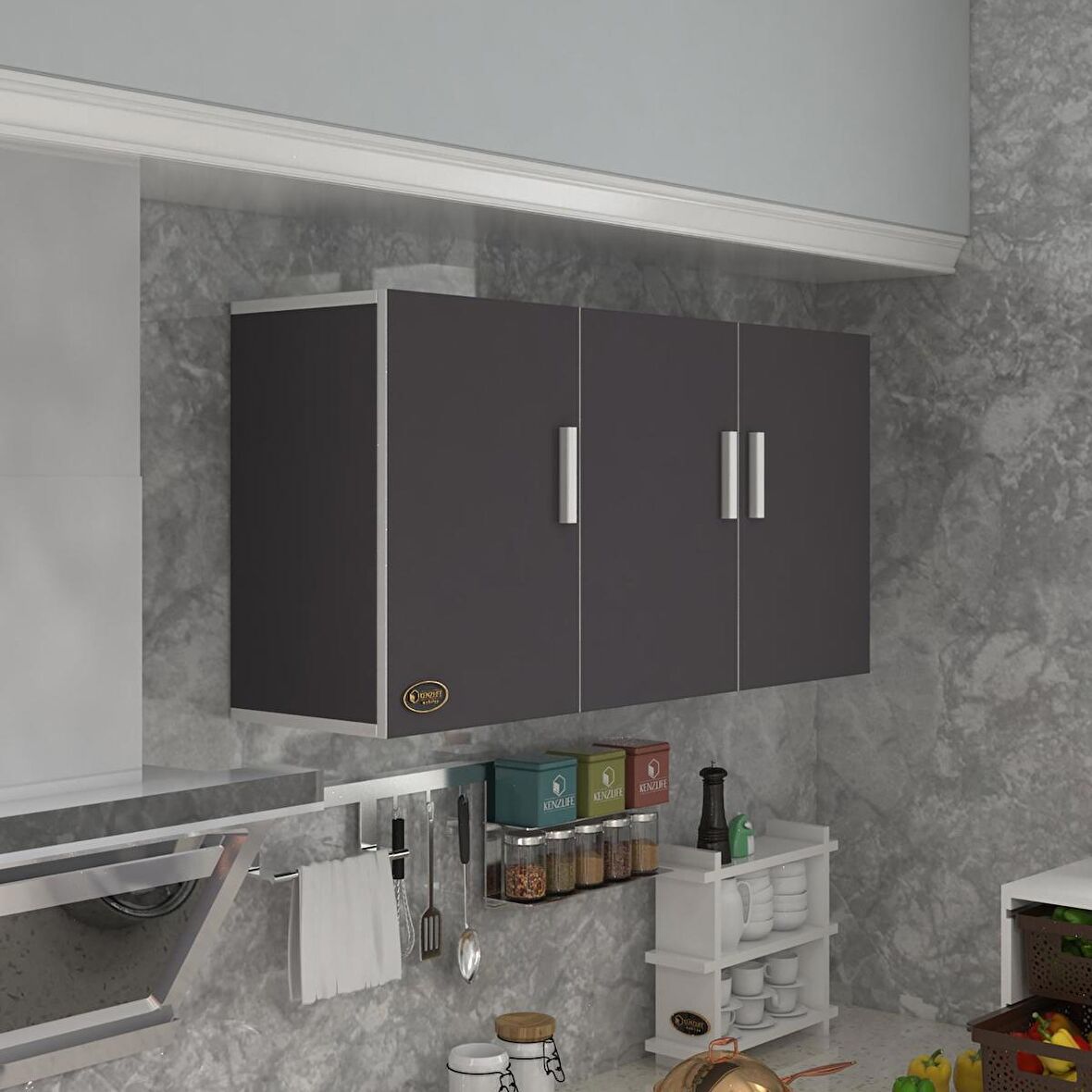 Kenzlife hazır mutfak canna22 gri 060*120*22 mutfak banyo dolabı kapaklı raflı