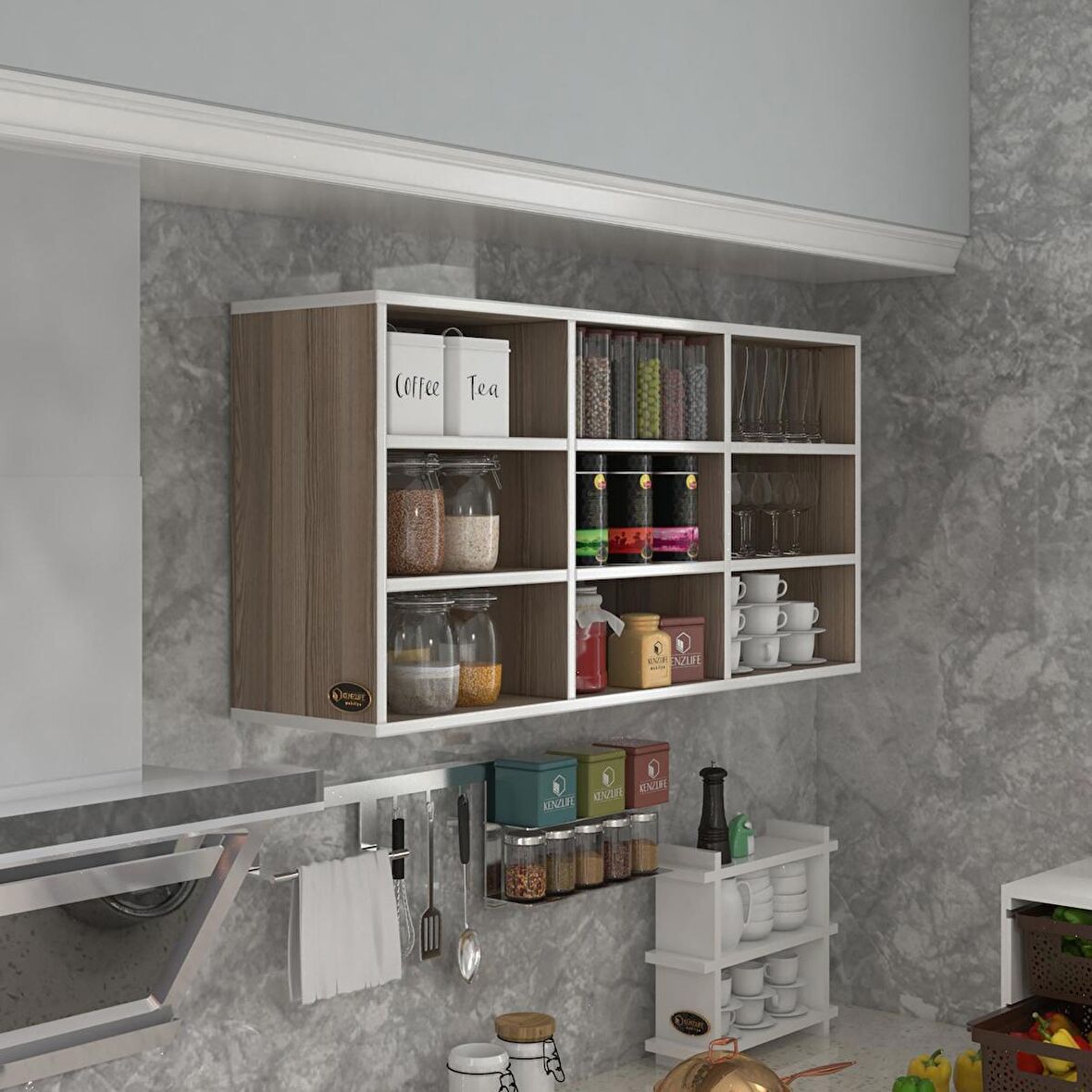 Kenzlife hazır mutfak hortus22 crd 060*120*22 banyo dolabı raflı kapaksız arkalıklı