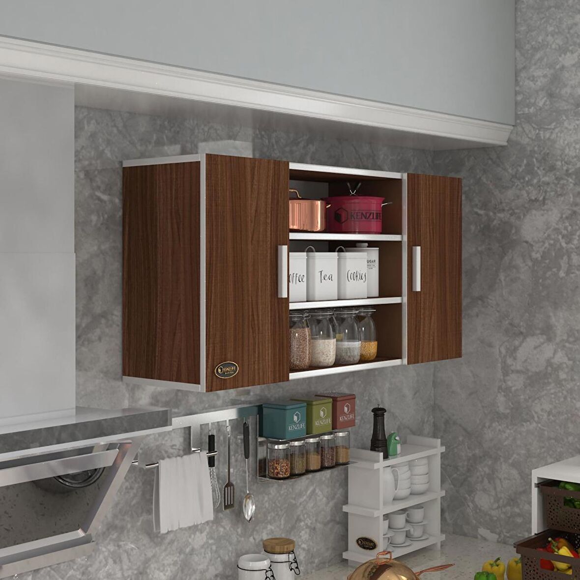 Kenzlife hazır mutfak honnor22 cvz 060*120*22 mutfak banyo dolabı kapaklı raflı