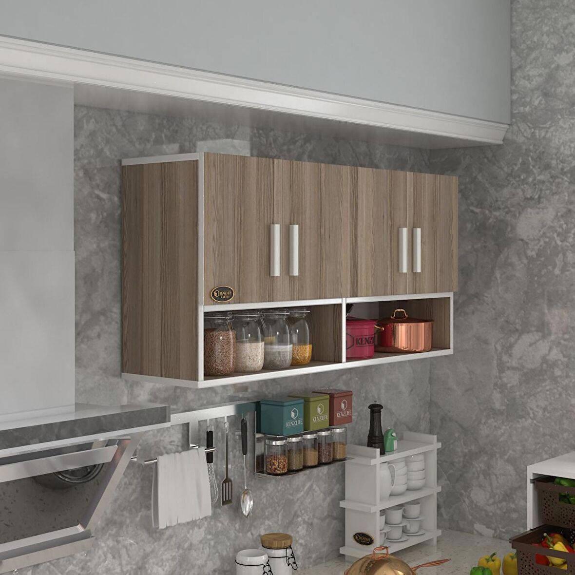 Kenzlife hazır mutfak vesper crd 060*120*32 mutfak banyo dolabı kapaklı raflı