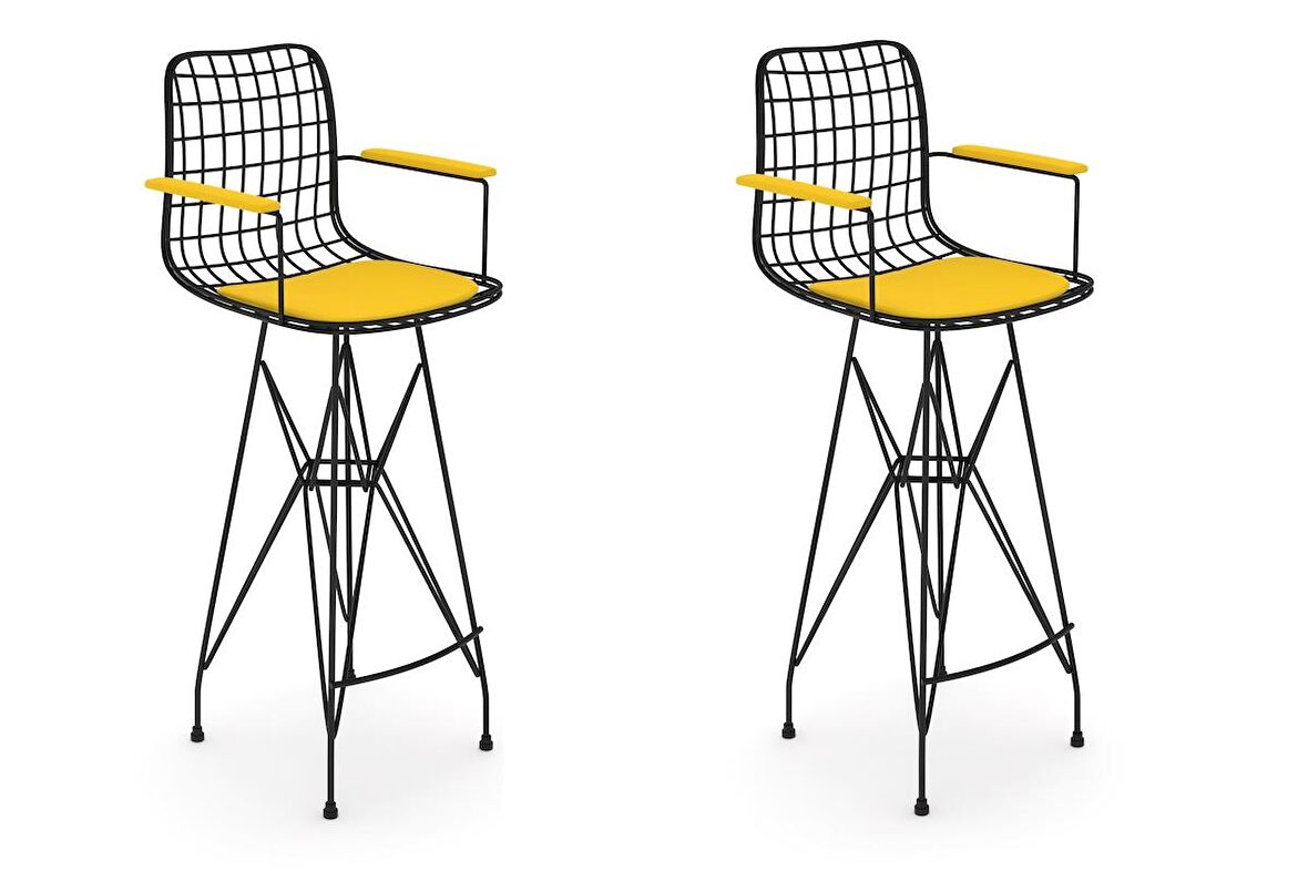 Knsz kafes tel bar sandalyesi 2 li zengin syhsrı kolçaklı 75 cm oturma yüksekliği ofis cafe bahçe mutfak